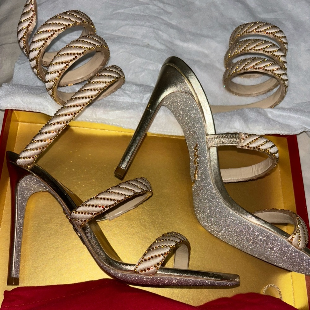 Rene Caovilla gold cleo heels - Picture 1 of 7
